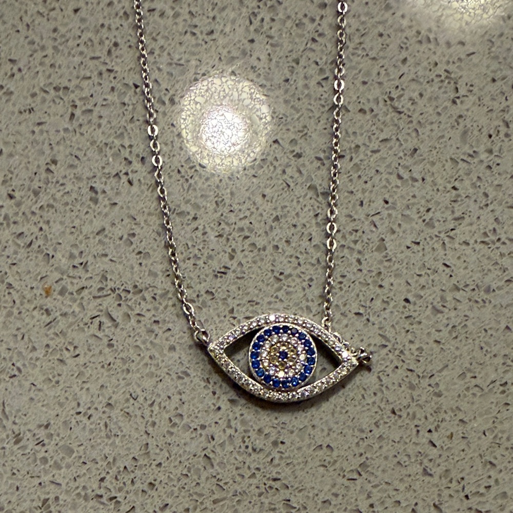 Silver and Blue Evil Eye Pendant Necklace